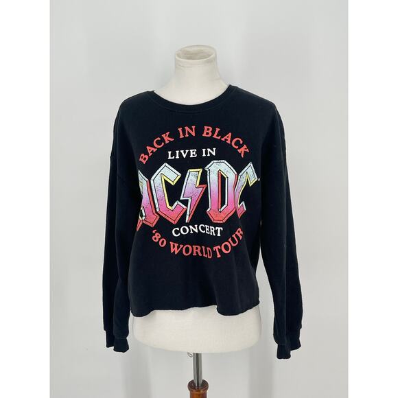 Long Sleeve AC/DC Crop Sweatshirt Size XL Rock Band Grunge Alternative - Picture 1 of 5